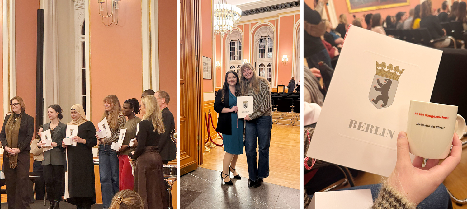 Fotos der Verleihung, zu sehen sind die Absolventinnen mit Urkunde